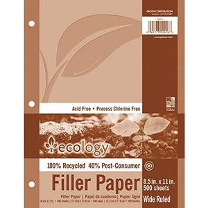 PACON Ecology Recycled Filler Paper - Letter, White, 8-1/2" x 11"