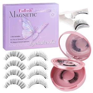 FADLASH Magnetic Eyelashes with Applicator Natural Look Magnetic Lashes Reusable 2 Pairs False Eyelashes Kit Easy to Wear and Remove (604+079)