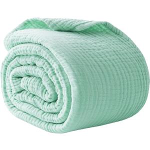 100% Cotton Muslin Blanket Large 50" x 70", Breathable and Lightweight Cotton Throw Blanket for Bed and Couch, Soft Cooling Summer Gauze Blanket for Adults All Season, Mint