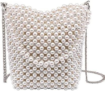 CHIC DIARY Women Pearl Clutch Purse Beaded Crossbody Bag Bridal White Shoulder Bag with Top-Handle for Party Wedding CHIC DIARY Women Pearl Clutch Purse Beaded Crossbody Bag Bridal White Shoulder Bag with Top-Handle for Party Wedding
