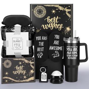 Valentines Day Gift Basket for Men  Romantic Gift Box for Boyfriend or Husband, Anniversary Birthday Present, Premium Self Care Set with Blanket, 40oz Tumbler, Socks & Accessories