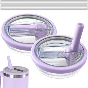 2 Pack Flip Straw Leak Proof Lid for Stanley 40 oz Tumbler Quencher - Reusable Spill Proof Lid Top Cover Stanley 40oz Cup Accessories - Replacement of Leaking Original Stanley Lids - Purple