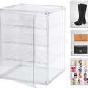 3X-Large 4 Tiers 17.7"X13"X13" Acrylic Display Case with 3 Division Boards, Clear Organizer Box Plastic Holder with Magnetic Door for Handbags, Purses, Boots, Figures, Book