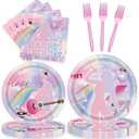 96 Pcs Birthday Plates and Napkins Party Supplies - Disposable Forks Paper Dessert Tableware Guitar Cartoon Decorations Table Dinnerware Favors Set, Serves 24(Guitar)
