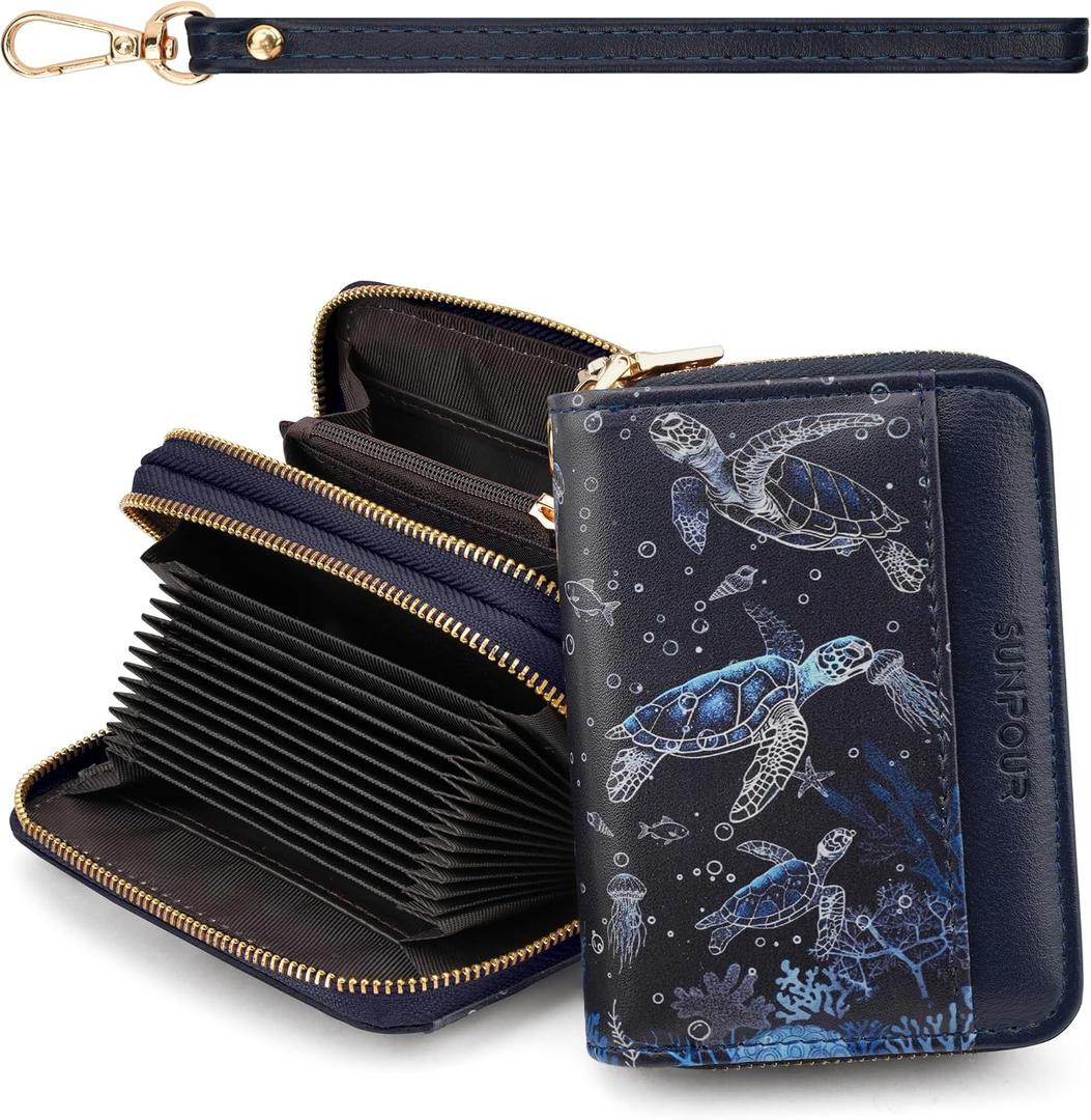 Sea Turtle Credit Card Holder for Women,Accordion Wallet