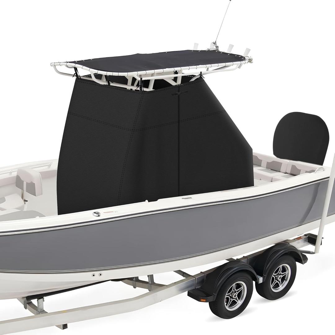1200D Waterproof T-Top Boat Center Console Cover with Motor Cover, Heavy Duty Marine Grade Polyester Fabric, Fit T-Top Center Console 100" L 60" W 82" H, Black