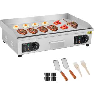 VEVOR Commercial Electric Griddle, 2800W Countertop Flat Top Grill, 122-572 Adjustable Temp, 29in Stainless Steel Griddle Grill with 2 Shovels and 2 Brushes for Home or Restaurant(110V No Plug)