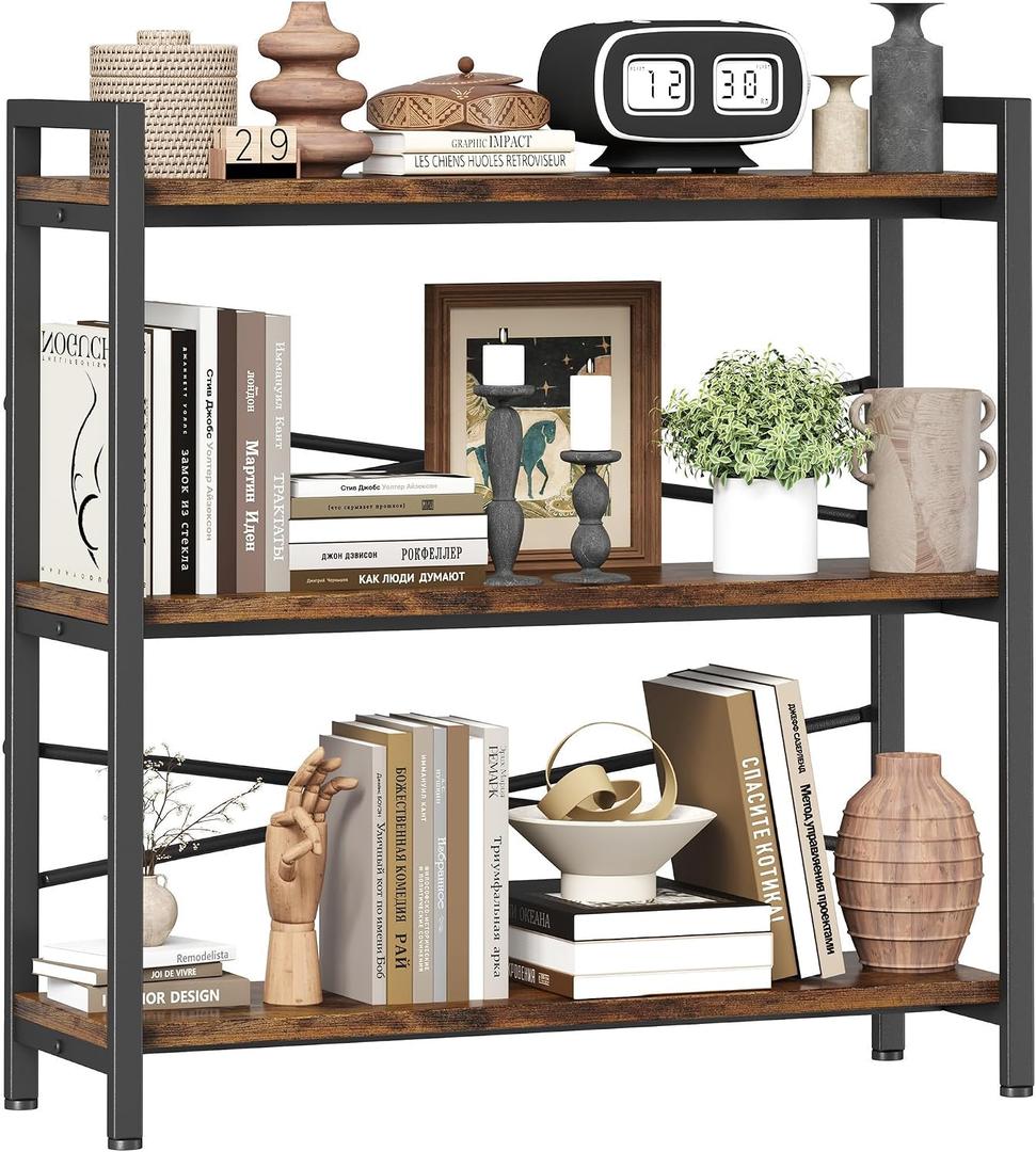 Book Shelf, 3 Tier Bookshelf 31.49" Width, Book Shelf Storage and Organization, Wooden and Metal Industrial Bookcase, Large Book Shelves for Home Living Room Bedroom Office Storage(Vintage), 3 Tier - 31.5" W