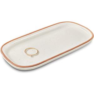 Mora Ceramic Decorative Tray - Rectangle 6.4in Dish for Jewelry, Perfume, Makeup, Accessories, Candle, in The Bathroom Vanity, Bedside, or Kitchen Counter. Cute Organizers - White (6.4" x 3.2" x 0.6")