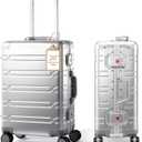 UrbanExplorer All Aluminum Carry On Luggage Hard Shell Suitcases with Spinner Wheels Zipperless Luggage 20 inch Small Carry On Suitcase for Short Trips, Sliver