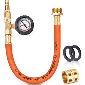 Brass RV Winterizing Kit, 17'' Sprinkler Winterization Kit with Pressure Gauge & Air Compressor Quick Plug & Shut Off Valve, Water Line Blow Out Fitting Adapter for Camper, Boat, Travel Trailer