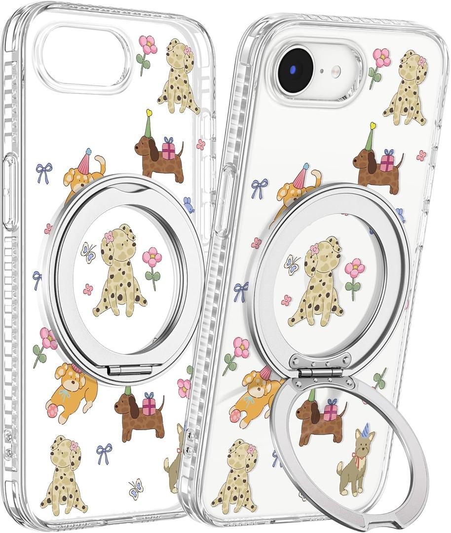 Loheckle for iPhone 16e Case with Stand- Compatible with MagSafe Women Girls Cute Clear Girly Aesthetic Unique Design Soft TPU Magnetic Ring Phone Cover for Apple 16 e, Dogs