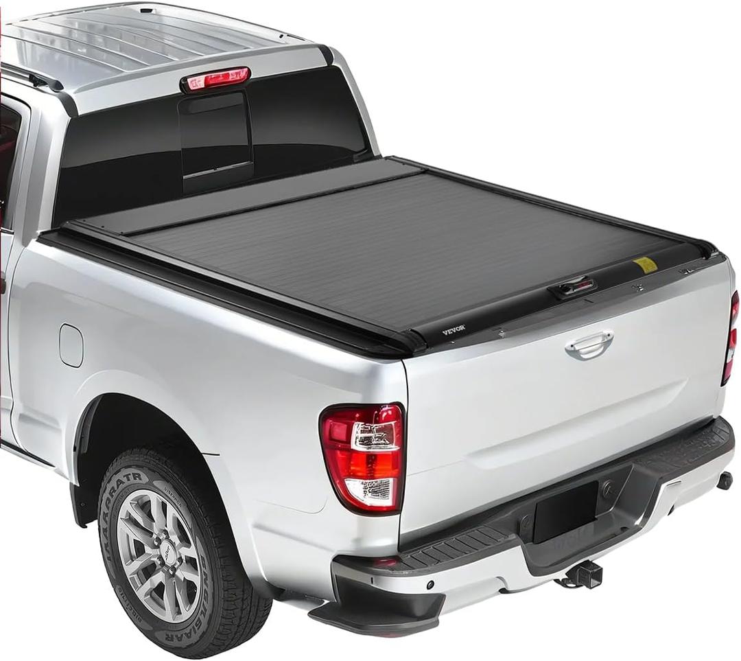 VEVOR Retractable Tonneau Cover, 5.5 ft Hard Retractable Tonneau Cover with Built-in Drainage Pipe for 2021-2024 Ford F-150 Crew Cab, Customized Design with Double-Lock & T-Slot