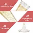 GuanQiao 100 Pack Plastic Champagne Flutes, 5.5 OZ Disposable Plastic Champagne Glasses with Gold Glitter, Wine Glasses Cups for Wedding Celebration Party Wine Tasting New Years Eve Supplies