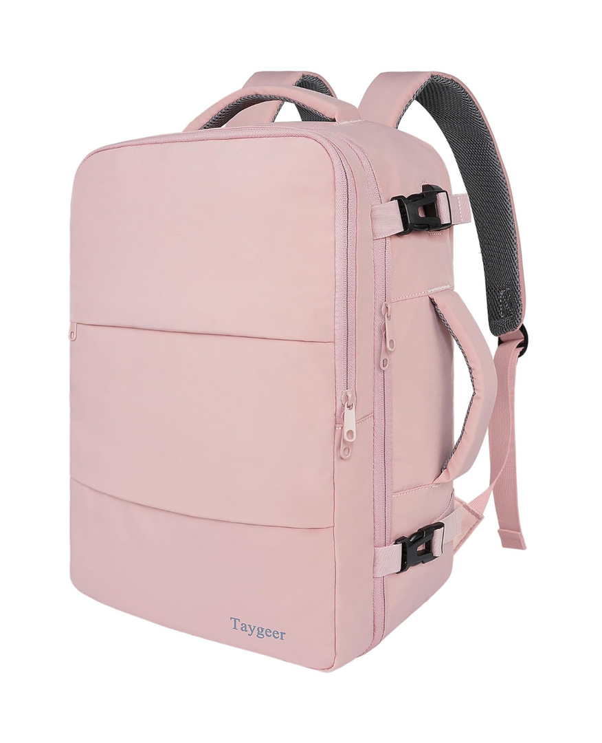 Taygeer Travel Backpack for Women, Carry On Backpack with USB Charging Port & Shoe Pouch, TSA 15.6inch Laptop Mochila Flight Approved, Nurse Bag Casual Daypack for Weekender Business Hiking, Pink