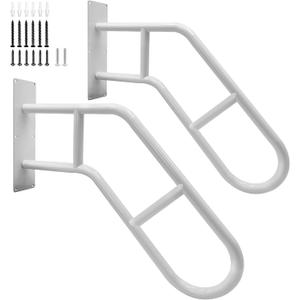 2 Pack Hand Rails for Outdoor Steps, 28" Step Grab Bar for Outdoor, Step Railing, Garage Railing with Matte Finished, U Shaped Handrail Wall Mount, Exterior Handrails 1-2 Steps for Porch, White