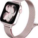 Slim Milanese Loop Compatible with Apple Watch Bands for Women Men , Stainless Steel Magnetic Mesh Strap for iWatch 38/40/41/42mm, Rose Pink