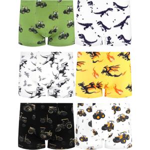 Boys' Underwear,Soft Cotton Tagless Panties for Toddlers' & Little Kids' Comfort,Breathable Boxer Briefs,6-Pack (Dinosaur-flame-tires-pentagram-tree Branch-white)