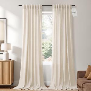 Naturoom Extra Long Linen Curtains 134 Inch for Living Room Cream Beige, 52"W x 134"L