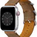 Vintage Leather Bands Compatible with Apple Watch Band 38mm 40mm 41mm 42mm 44mm 45mm 46mm 49mm,Genuine Leather Retro Strap Compatible for Men Women iWatch Ultra SE Series 10/9/8/7/6/5/4/3/2/1 (Brown/Silver)
