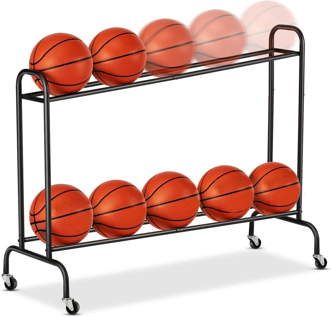 EXTCCT Tilt Basketball Rack Ball Storage Holder - Tilt Basketball Shooting Training Rack, Garage Sports Equipment Organizer, Outdoor and Indoor Rolling Balls Cart with Wheels