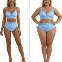 Herseas Women's Splice Ruffle Trim Bikini Sets Tie Side Swimsuits High Waisted Bathing Suits (Blue, M)