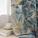 Blue Leaf Blackout Curtains for Bedroom Patterned 84 inches Long 2 Panels Room Darkening Window Drapes for Living Room (52"W x 84"L (Pack of 2))