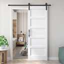 Fredbeck 28x84 inch White Barn Door with 5FT Sliding Door Hardware Kit Included & Handle,MDF,Solid PVC Surface,DIY Assembly,5-Panel,Fit 25in-26in Opening