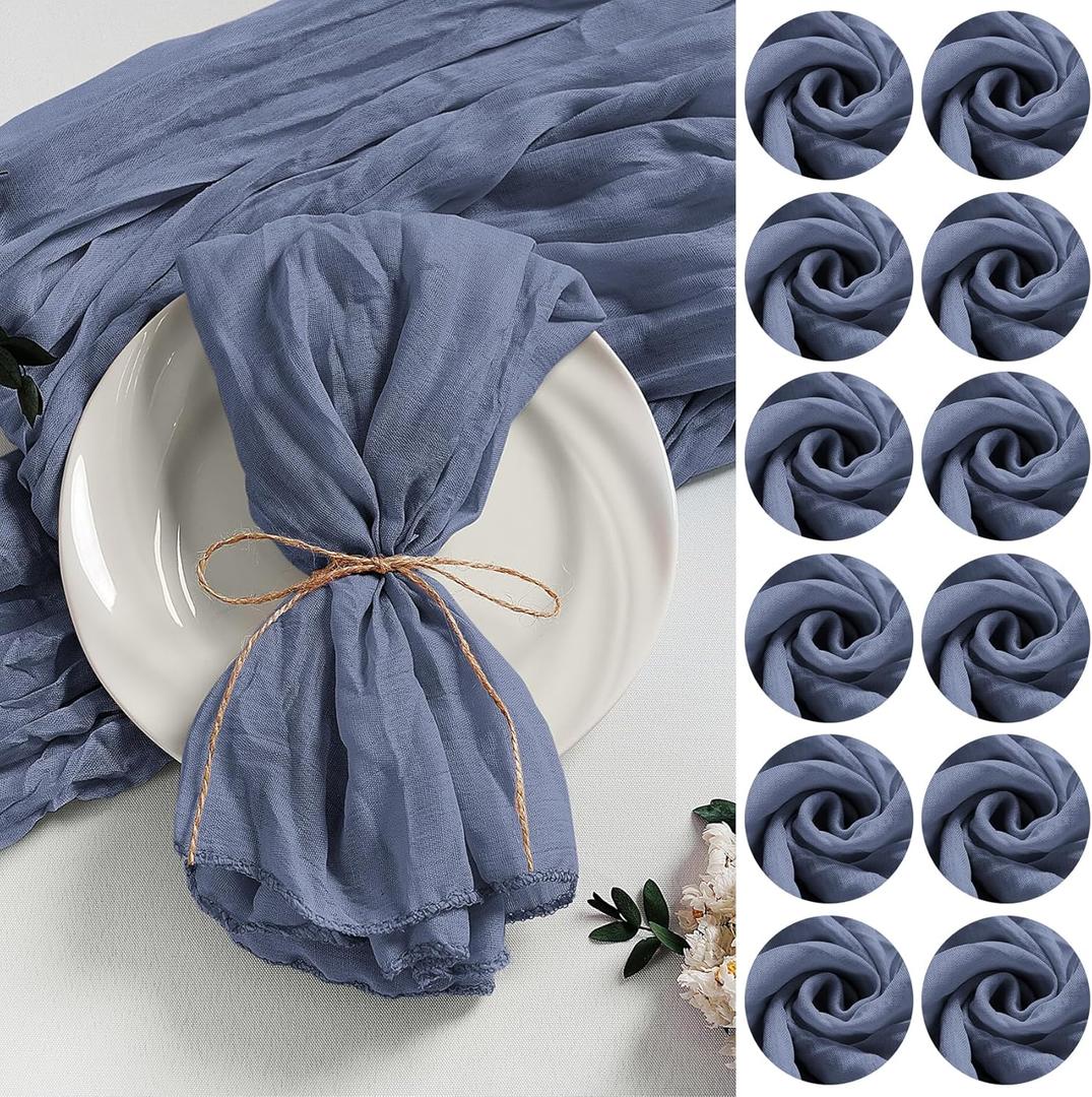 LZY 120 Pack Gauze Cheesecloth Napkins 20x20 Inch Dinner Cloth Napkins, Soft Boho Table Napkins Rustic Wrinkled Cheese Cloth Napkins Bulk for Wedding Party Baby Shower Event Decor (Dusty Blue)
