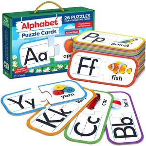 Alphabet Puzzle Games for Kindergarten - 26 Pairs Self-Correcting ABC Puzzle Alphabet Matching Game - ABC Learning for Toddlers Letters Matching Game - Preschool Educational Learning Toys Activities