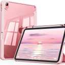 Case for iPad (A16) 11th Generation 11 Inch 2025 & iPad 10th Generation 10.9 Inch 2022, Slim Stand Cover with Hard Transparent Back, Support Touch ID, Auto Wake/Sleep (Pink)