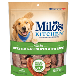 Milo's Kitchen Beef Sausage Slices With Rice Dog Treats, 18 Ounce, BB Date: 03/28/2026
