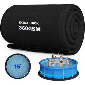Uyittour 15Ft Round Pool Liner Pad for Above Ground Pools, 360G/M Extra Thick Heavy Duty Under Pool Mat, Seamless Puncture Resistant Geotextile Fabric Ground Padding, Extends Liner Life, Black