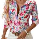 SweatyRocks Women's Button Down Shirts Long Sleeve Floral Print Blouse Dressy Casual Tops (L)