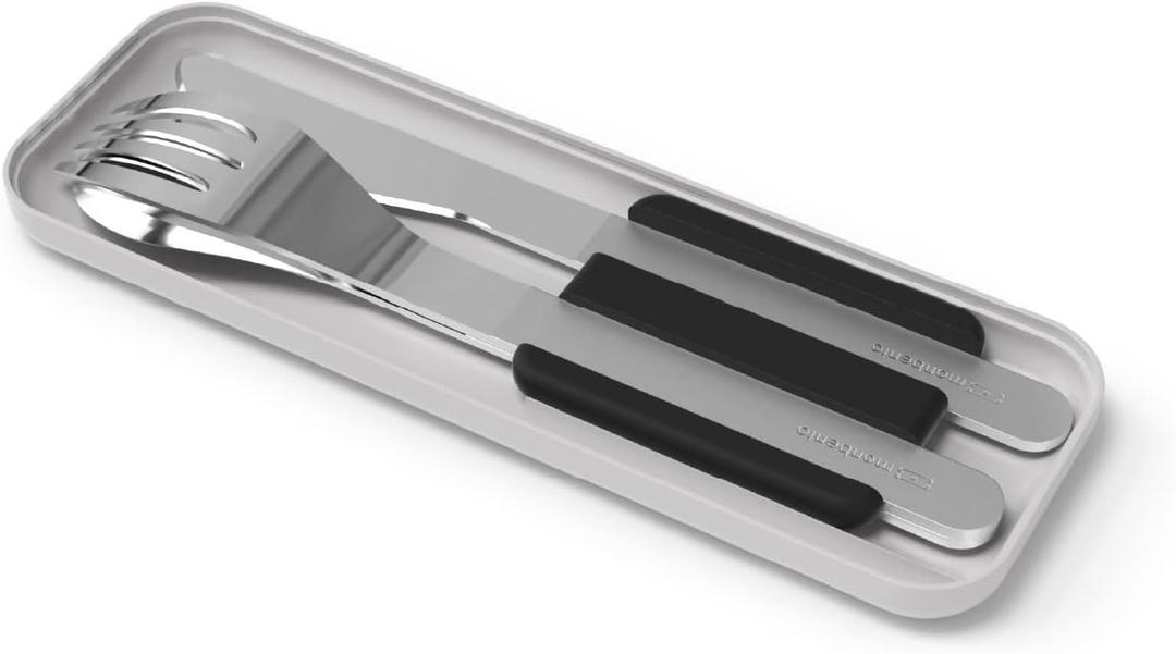 MONBENTO - Cutlery Set MB Slim Box Onyx for Lunch Box - 3 Pieces Fork Knife Spoon - Flatware Set Work Lunch Packing - Suitable for MB Original & MB Square Bento Boxes - Stainless Steel - Black