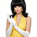 Rugelyss Short Black Wig with Bang Retro Bouffant Beehive Wigs fits 80s Costume or Halloween Party