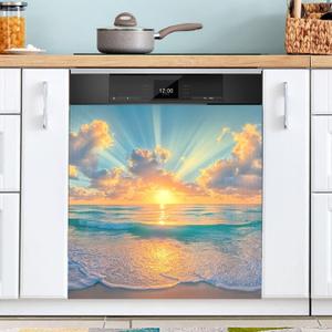 Golden Sunlight Dishwasher Magnet Cover Front Dishwasher Cover Decoration Reusable Decal for Home Cabinet Decals Appliances Stickers, 23" x 26"