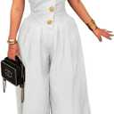 Womens Cargo Jumpsuit Sexy Strapless One Piece Outfit Off Shoulder Top Ruched Wide Leg Rompers Overalls XL