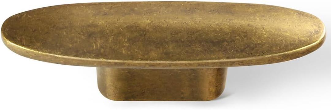 Goo-Ki 6 Pack Oval Antique Brass Cabinet Knobs Drawer Knob - 3" Full Length Single Hole Retro Bar Handle Vintage Bronze Pull Kitchen Hardware for Dresser Cupboard Wardrobe