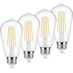 Brightever 4-Pack Vintage LED Edison Bulbs 60W Equivalent, 6W ST58 2700K Warm White Antique LED Filament Bulbs, E26 Medium Base, Clear Glass Style for Home and Commercial, Non-dimmable