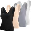 Toulite 5 Pcs Thermal Tank Tops Women Underwear Tops Sleeveless Undershirt for Women Cotton Camisole Warm Base Layer Medium, Black, White, Nude Color and Light Gray
