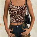 Women's Y2K Leopard Print Cami Crop Tops Square Neck Spaghetti Strap Camisole Cheetah Tank Top (L)