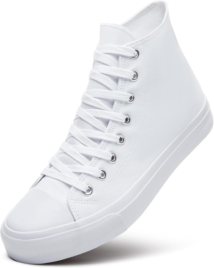 Mens Classic High Top Sneakers, Lace up High Top Canvas Shoes, Casual Shoes for Men (Full White.US10.5)