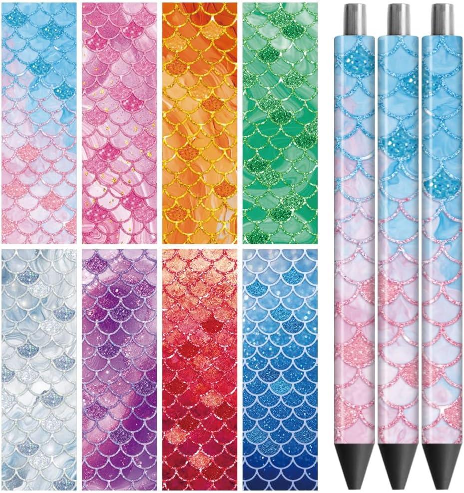Peacoblue UV DTF Pen Wraps Transfer Sticker Decal Mermaid - 48pcs Waterproof HD Print UV DTF Vinly Pen Adhesive Decals for Personalized DIY Blank Pencil Pen Decorative Crafts Gifts Giving