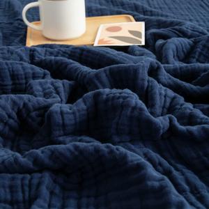 EMME Cotton Throw Blanket for Couch Soft Muslin Blankets 50"x60" Lightweight Breathable Blanket All Season Gauze Blanket, Navy