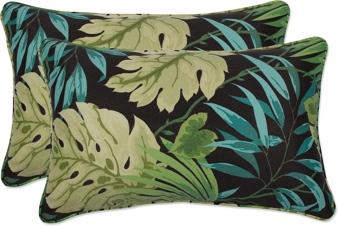 Pillow Perfect Outdoor/Indoor Pillows, Lumbar - 11.5" x 18.5", Green Tropique Peridot, 2 Count