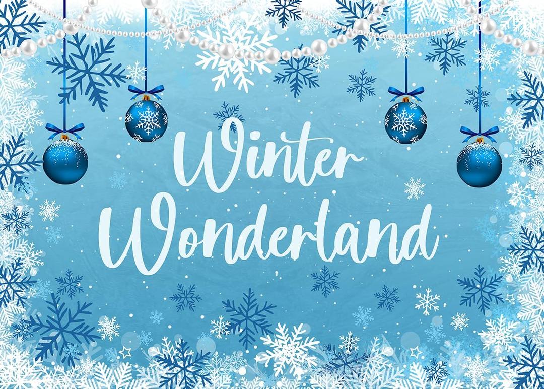 LYCGS 7x5ft Blue Winter Wonderland Backdrop Snowflake Winter Photography Background Christmas Ball Decorative Backdrop Baby Shower Children Kids Birthday Party Banner X-439