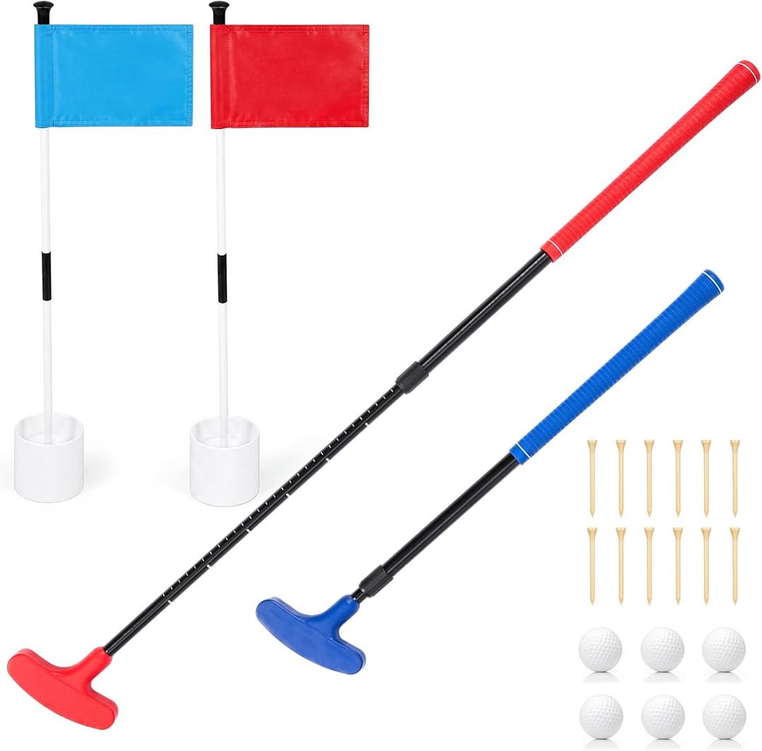 MiniInflat 2 Pack Mini Beach Golf Putters with 6 Balls, 2 Golf Putting Cup and Flag, 12 Tees, Two Way Adjustable Length Putter for Right or Left for Outdoor Beach Park Grass Backyard Putting Game