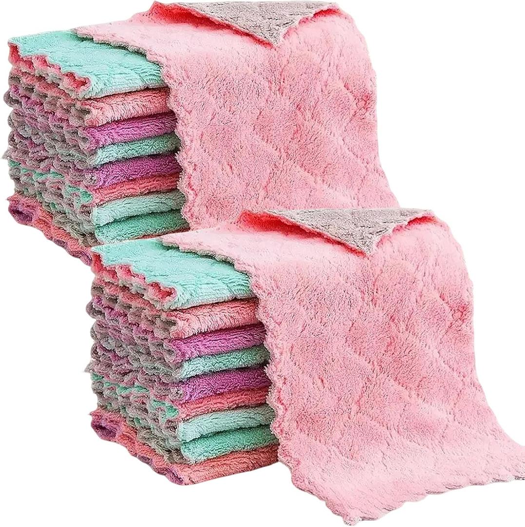 Reusable Microfiber Kitchen Cleaning Cloths  Super Absorbent, Quick-Drying Dish Towels for Kitchen Car Furniture Bowl Tea. 10.6" x 6.3" Coral Velvet Dishcloths Lint-Free Machine Washable 20 Pack Rags