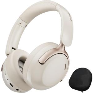 LORELEI QC30 Hybrid Active Noise Cancelling Headphones,Over-Ear Wireless Bluetooth,Beige Protein Leather, Active Noise Control & Transparency Mode,Deep Bass, Built-in Mic